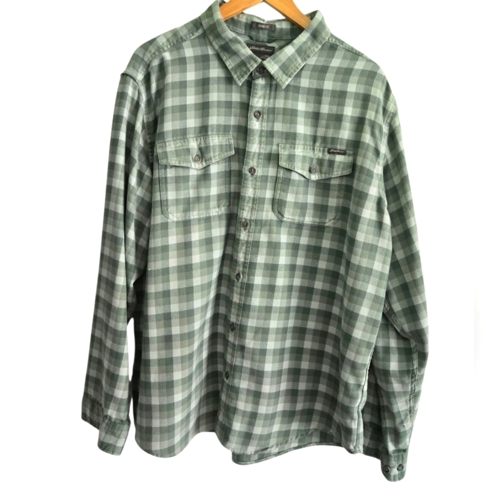 Eddie Bauer Sage Checkered Men's Flannel Classic Fit Button Up Shirt 2 XL